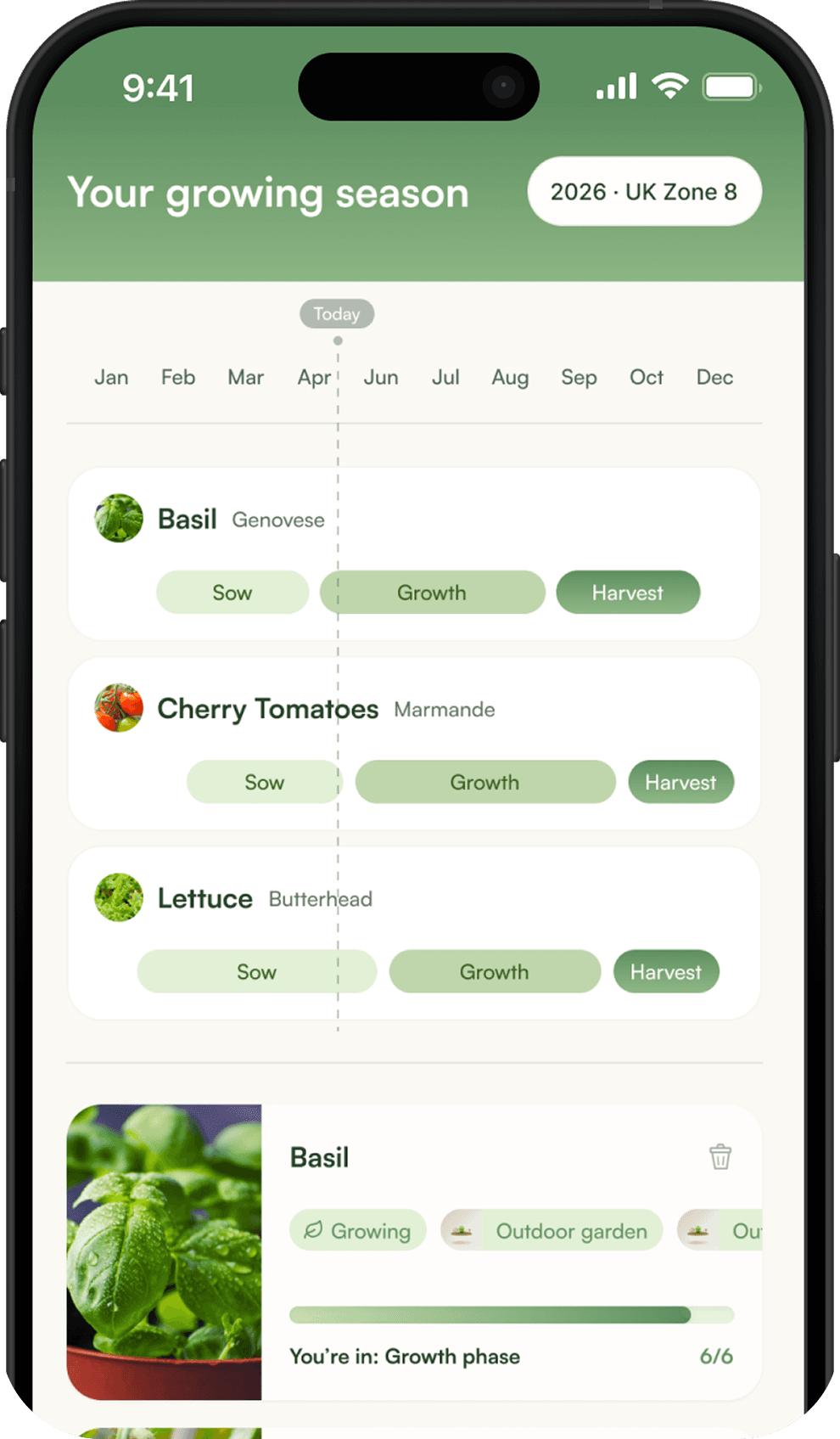 Growli seasonal planting calendar screen